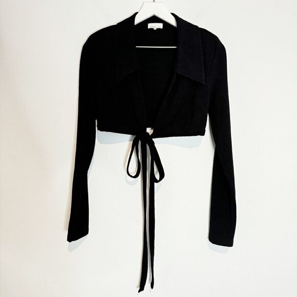 Danielle Bernstein WeWoreWhat Wrap Tie Front Crop Top Black Revolve Size Medium - Picture 4 of 11